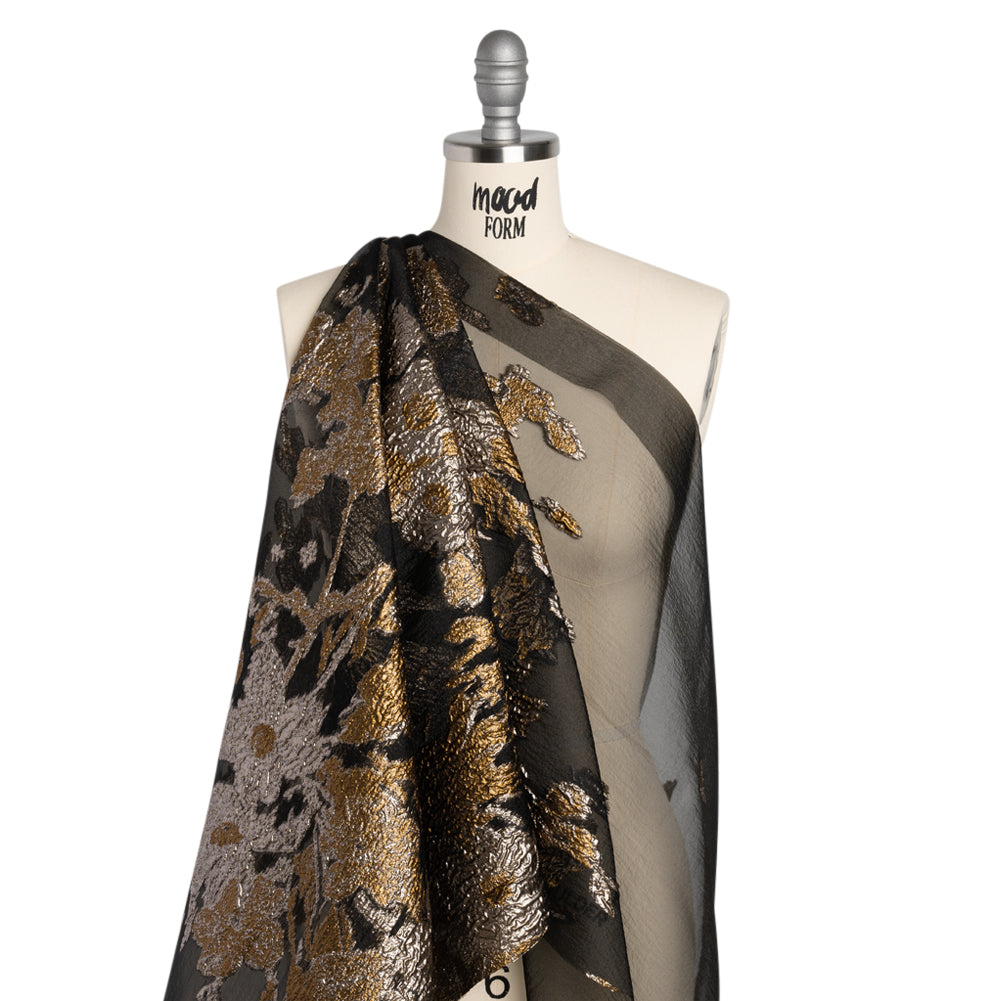 Metallic Luxury Burnout Brocade - Gold, Silver and Black Floral Border - Joann Fabrics