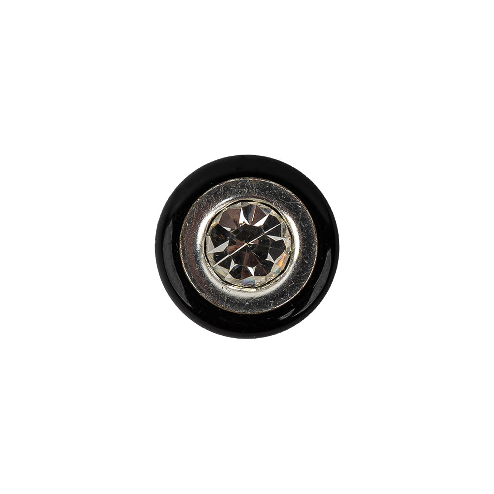 Vintage Black and Silver Metal Shank Back Button with Rhinestone Core - 22L/14mm - Joann Fabrics