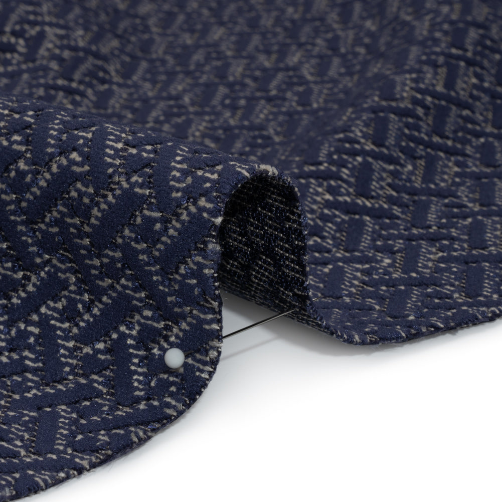 Chenille Jacquard - French Navy Geometric Basketweave - British Imported - Joann Fabrics