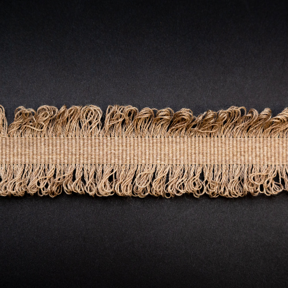 Italian Lt. Brown Wool Grosgrain Trim with Loop Fringe Edges - 1.5