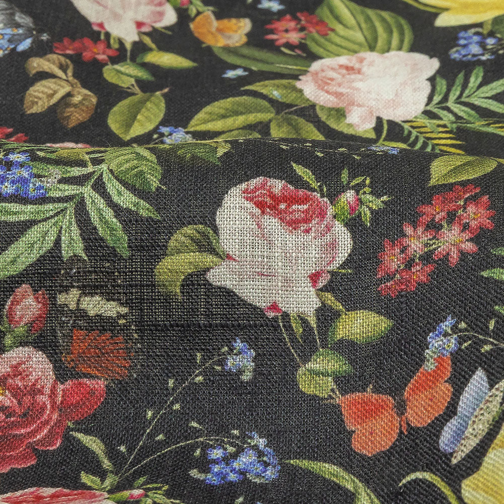Black, Pink and Yellow Butterfly Garden Medium Weight Linen Woven - Joann Fabrics