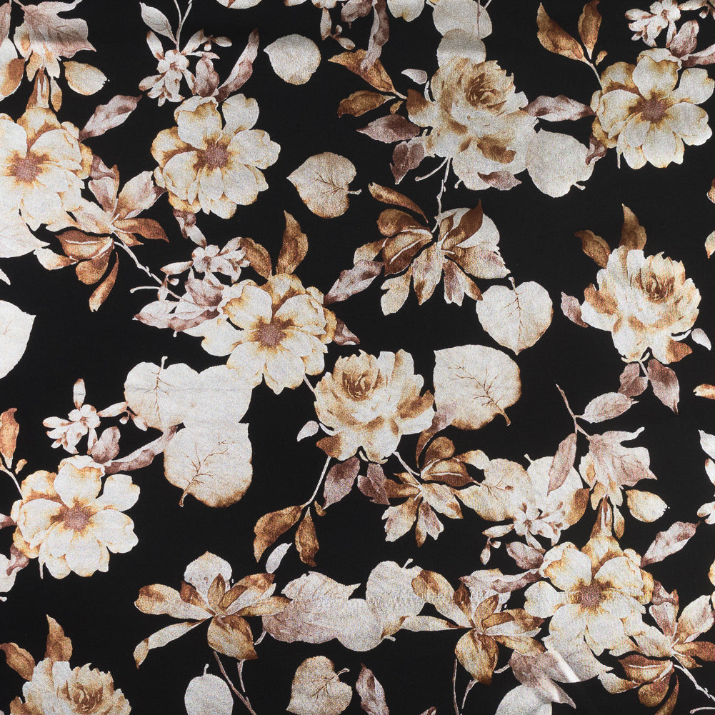 Black Ponte Knit with Brown Floral Foil Design - Joann Fabrics