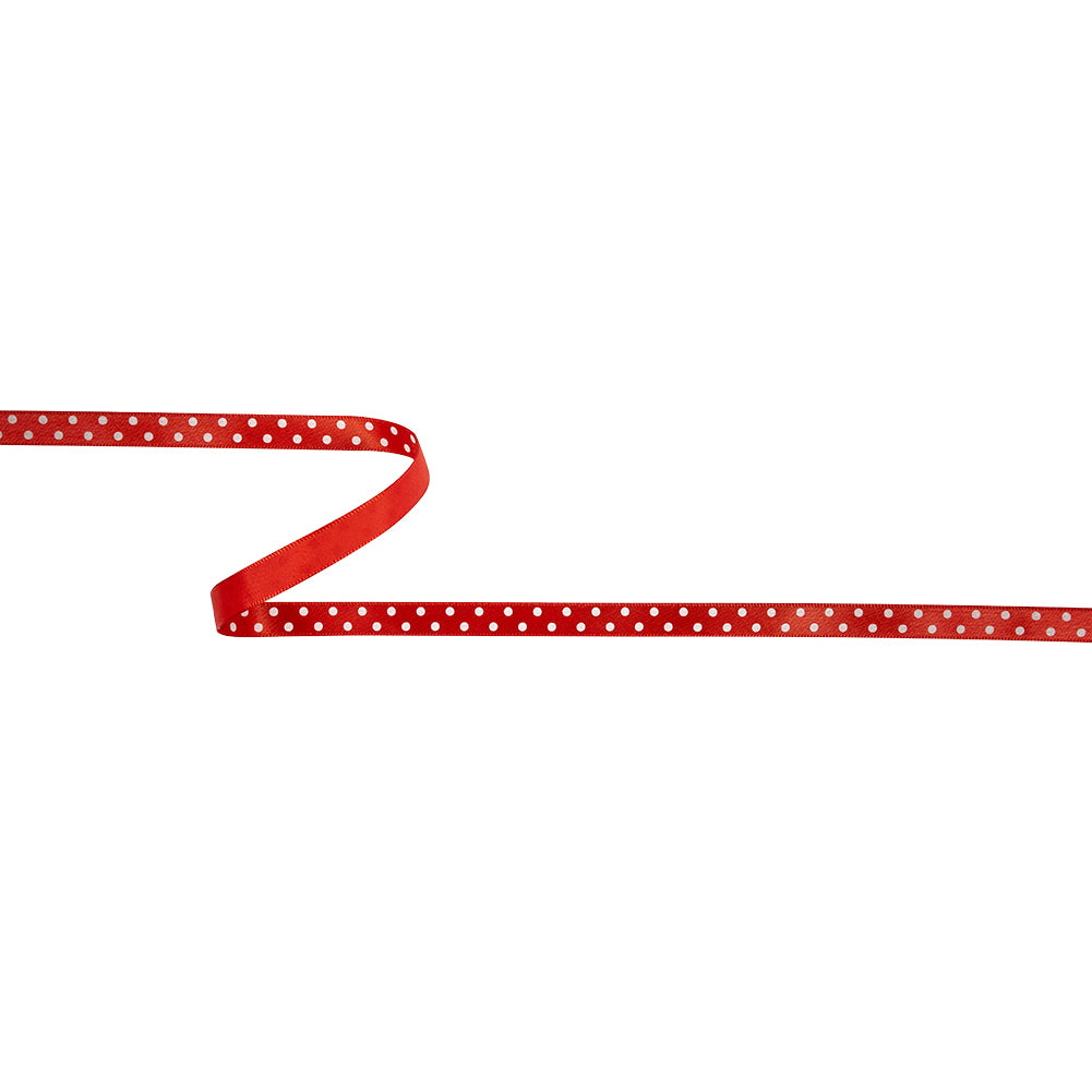 Chinese Red and White Polka Dots Satin Ribbon - 0.375