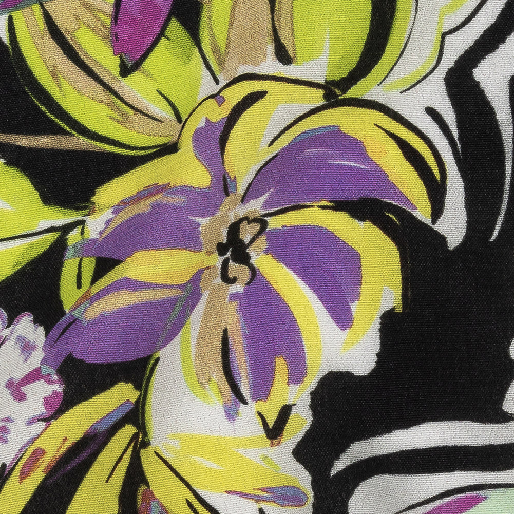 Sustainable Viscose Woven Print - Black, Purple and Yellow Floral - Mood Exclusive Greenhouse Gala - Joann Fabrics