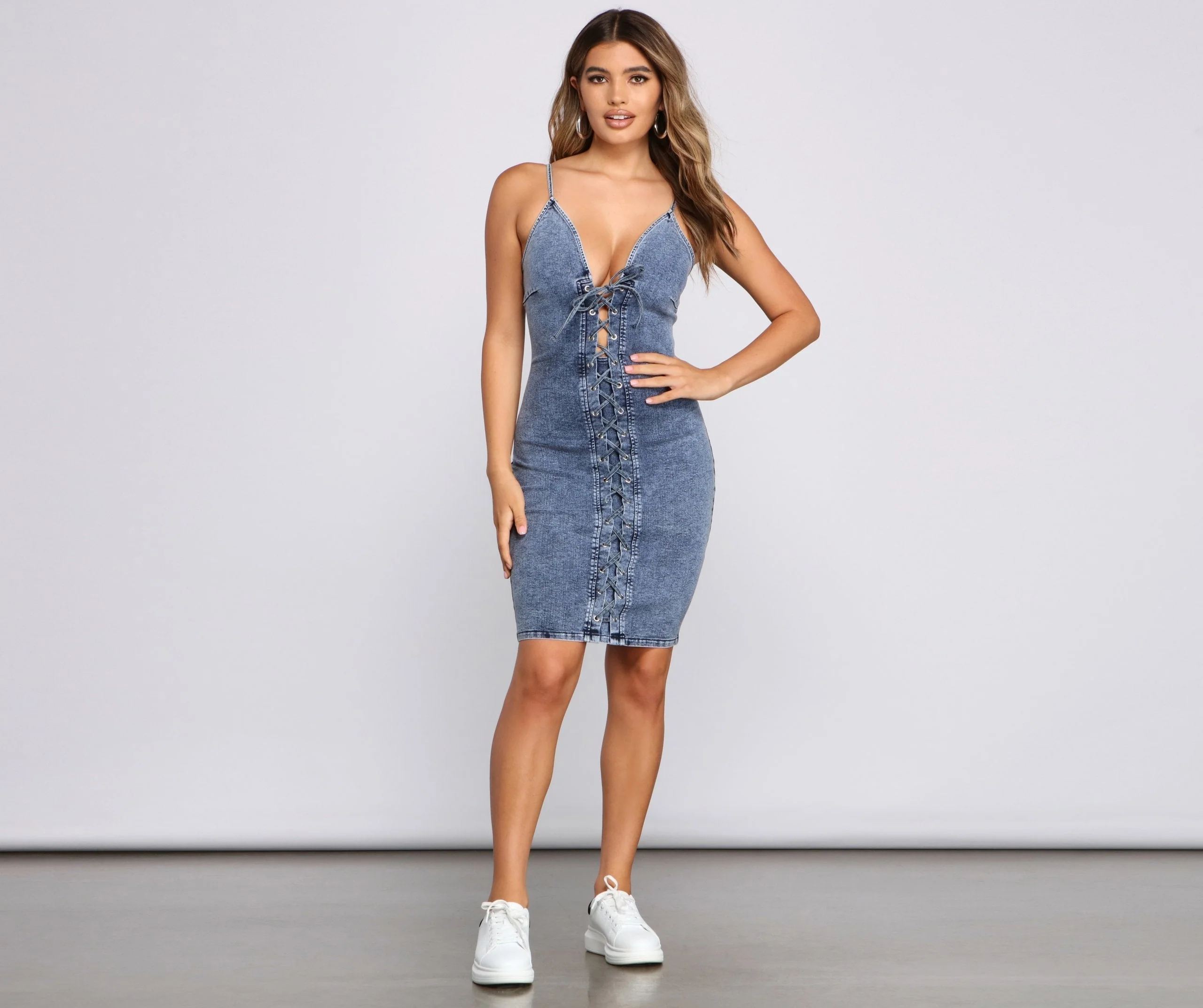Laced Up In Denim Dress