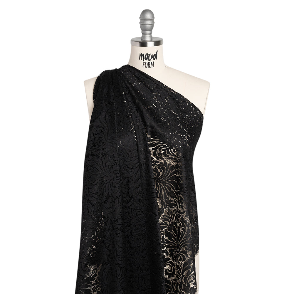Raschel Lace Panel with Scalloped Finished Edges - Black Ornamental Floral - Joann Fabrics