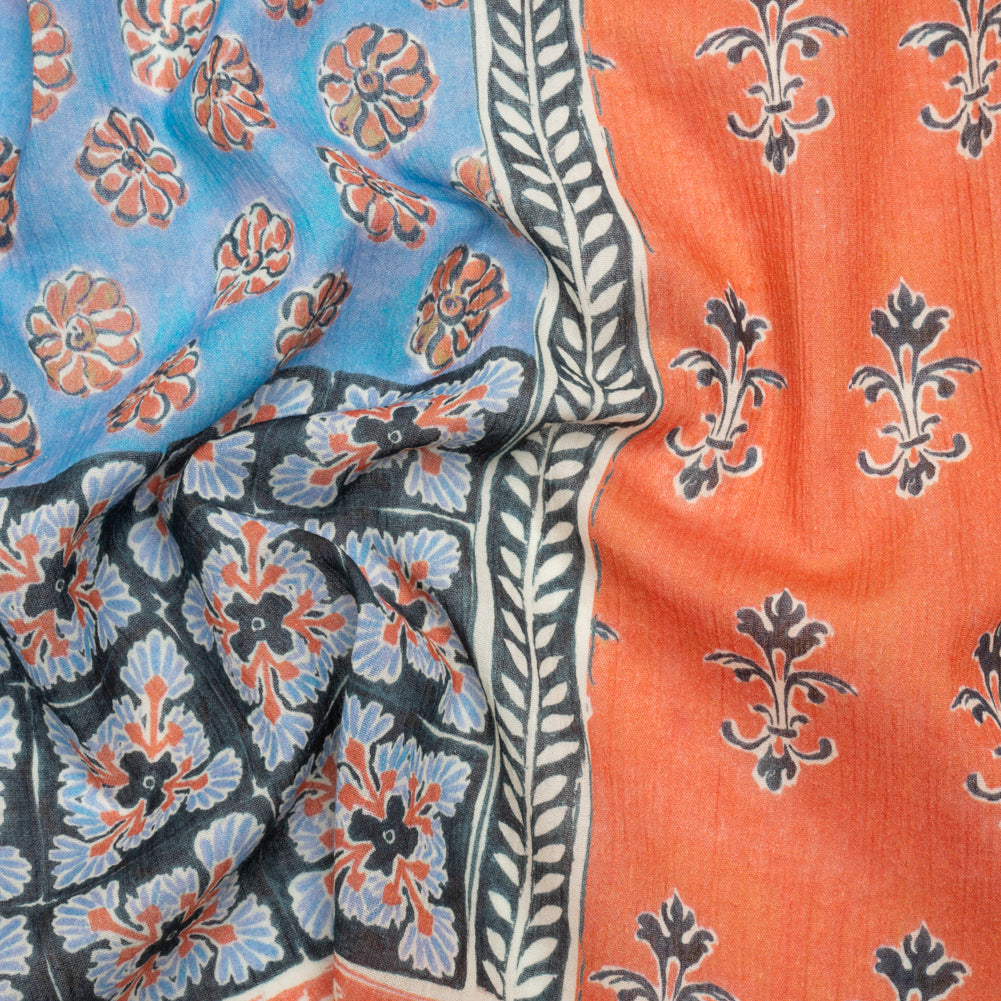 Crinkled Cotton Gauzy Woven Panel - Sky Blue and Coral Floral Patchwork - Mood Exclusive Oued Fes - Joann Fabrics