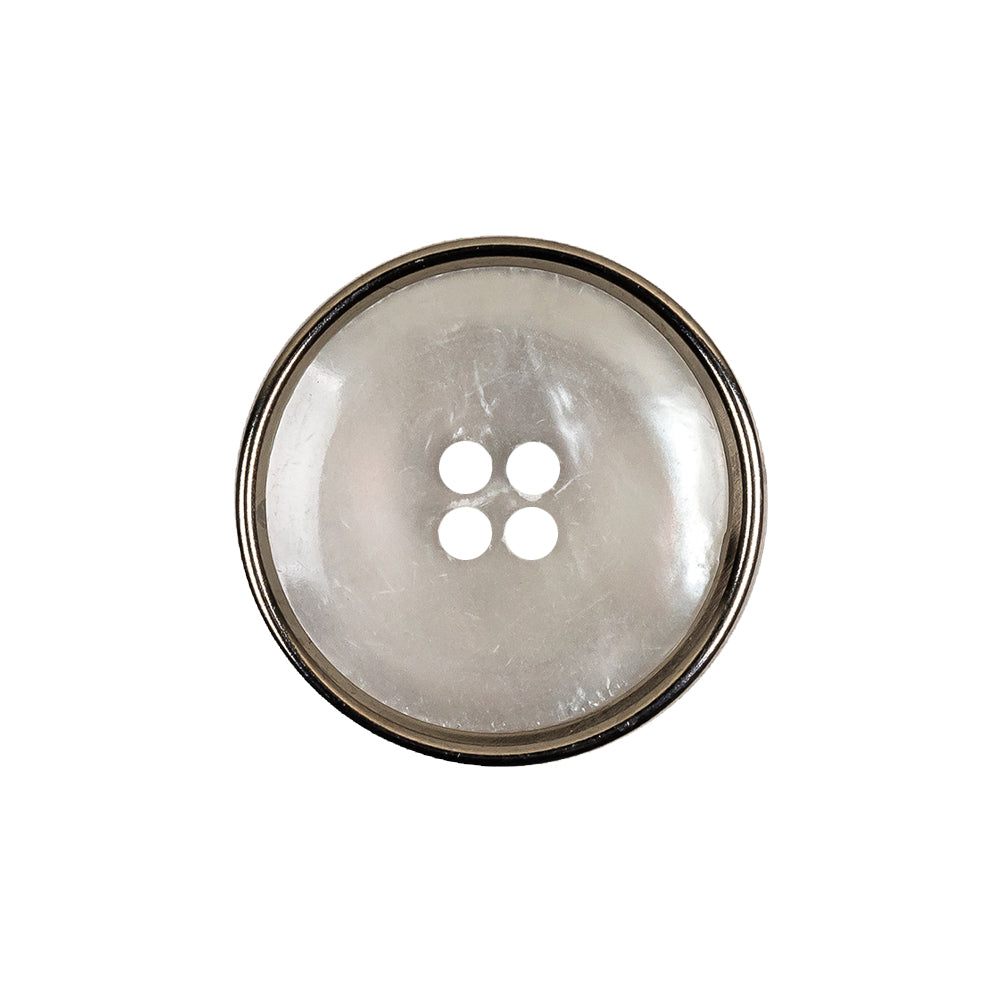 Italian Iridescent White 4 Hole Button with Silver Metal Rim - 36L/23mm - Joann Fabrics