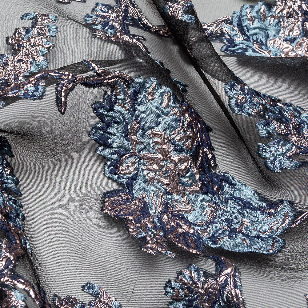 Metallic Blue Granite and Rose Gold Luxury Abstract Burnout Brocade - Joann Fabrics