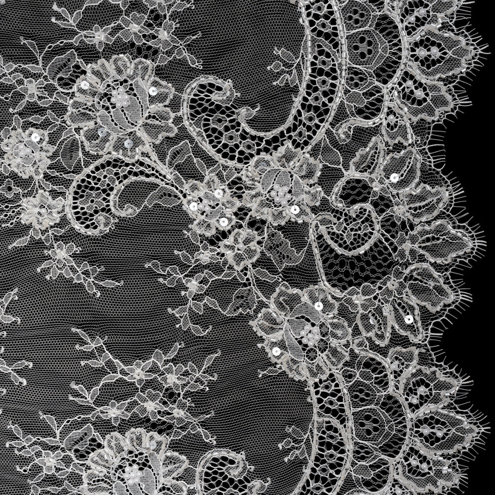 Beaded Chantilly Lace with Finished Edges - White Floral - Joann Fabrics