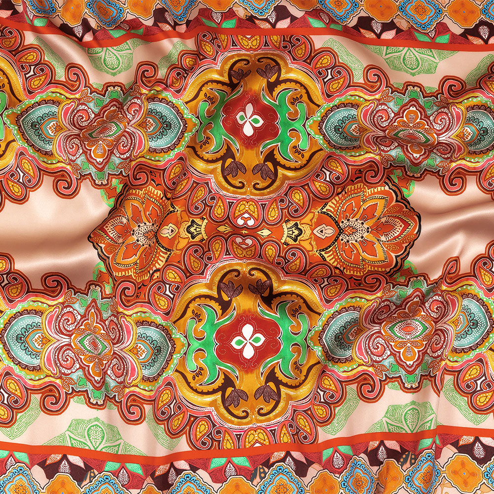 Mood Exclusive Italian Vibrant Green, Red and Orange Floral Tile Silk Charmeuse - Joann Fabrics