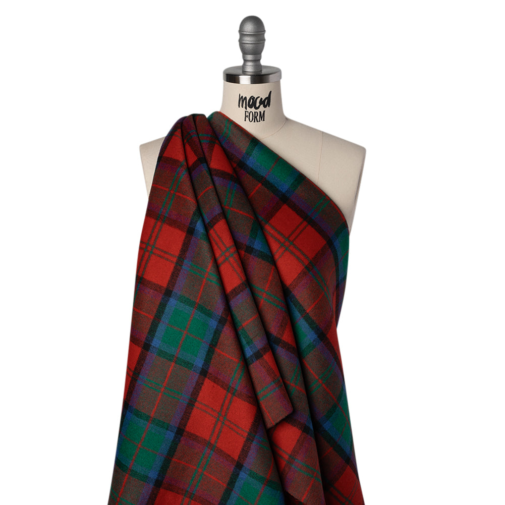 Brushed Wool Double Cloth Coating - Red, Green and Black Plaid - Deadstock - Joann Fabrics