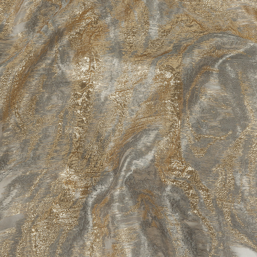 Mood Exclusive Metallic Gold, Gray and Beige Painterly Swirls Luxury Burnout Brocade - Joann Fabrics
