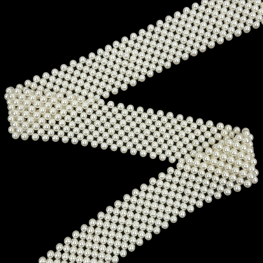 Vintage Off White Faux Pearl Beaded Belt with Fringe Ends - 51