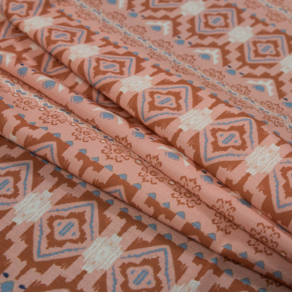 Cotton Voile - Peach and Red Geometric Stripes - Wisdom of Empathy Print - Mood Exclusive Key Largo Collection - Joann Fabrics