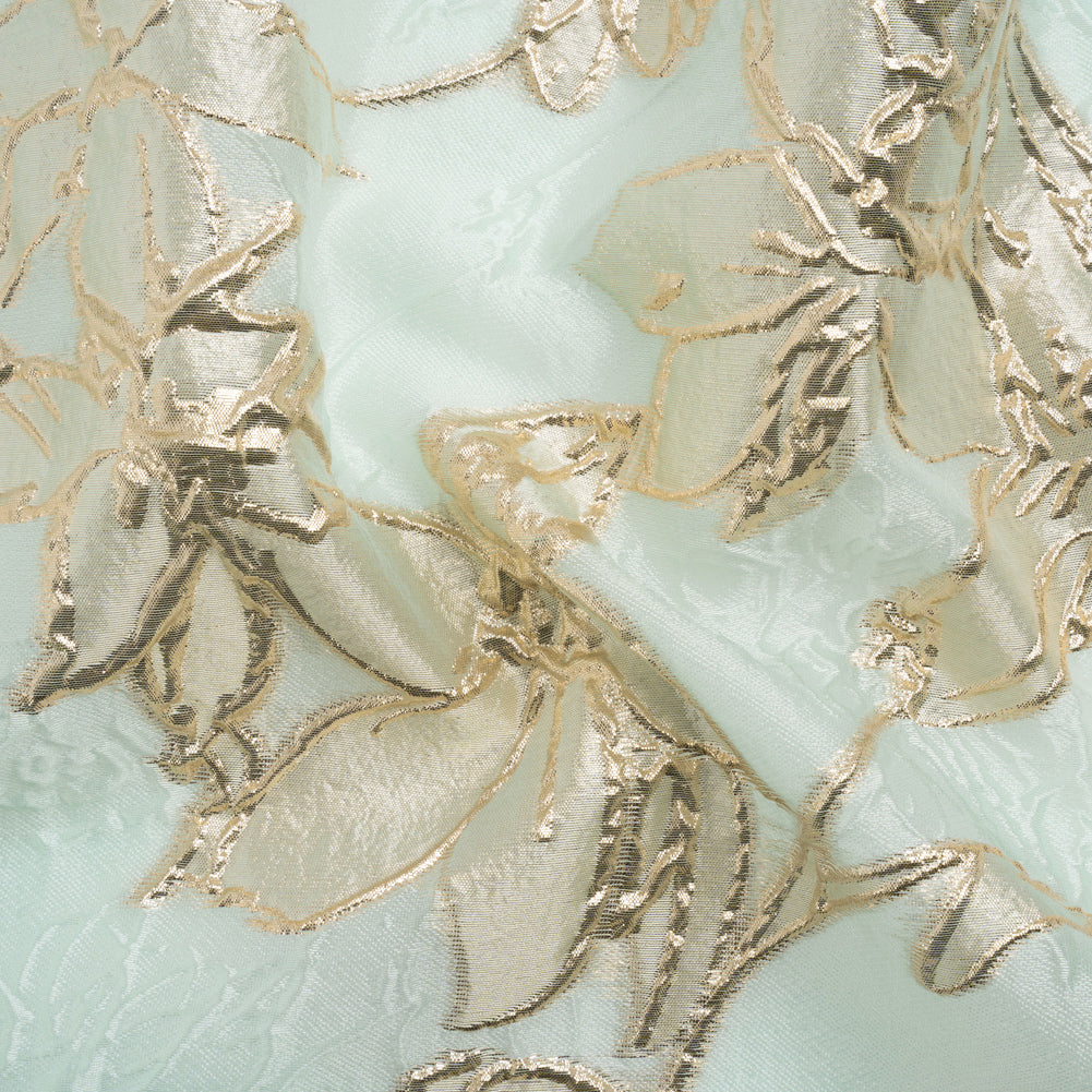 Metallic Gold and Aqua Floating Flowers Luxury Burnout Brocade - Joann Fabrics