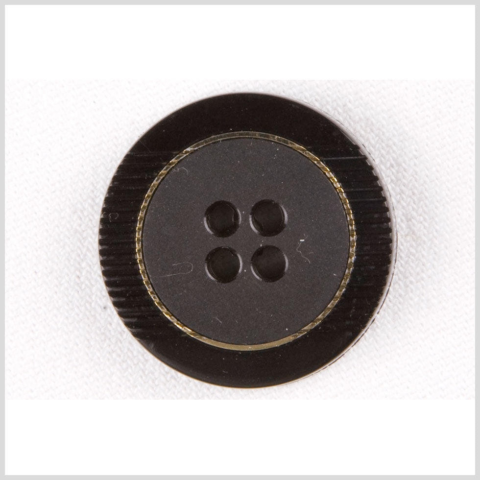 Plastic 4-Hole Button - 36L/23mm - Black Ribbed Rim and Gold Inlay - Joann Fabrics