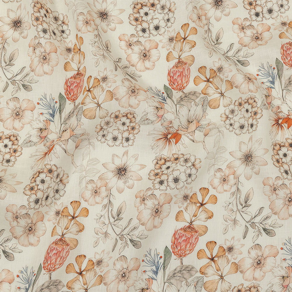 Peach, Red and White Floral Lightweight Linen Woven - Joann Fabrics