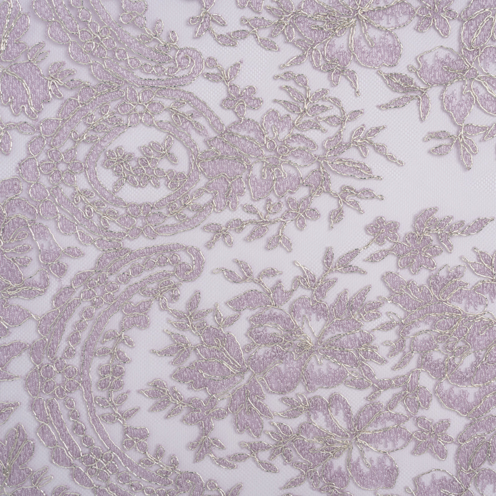Corded Embroidered Tulle Lace with Scalloped Borders - Lilac and Silver Floral - Joann Fabrics