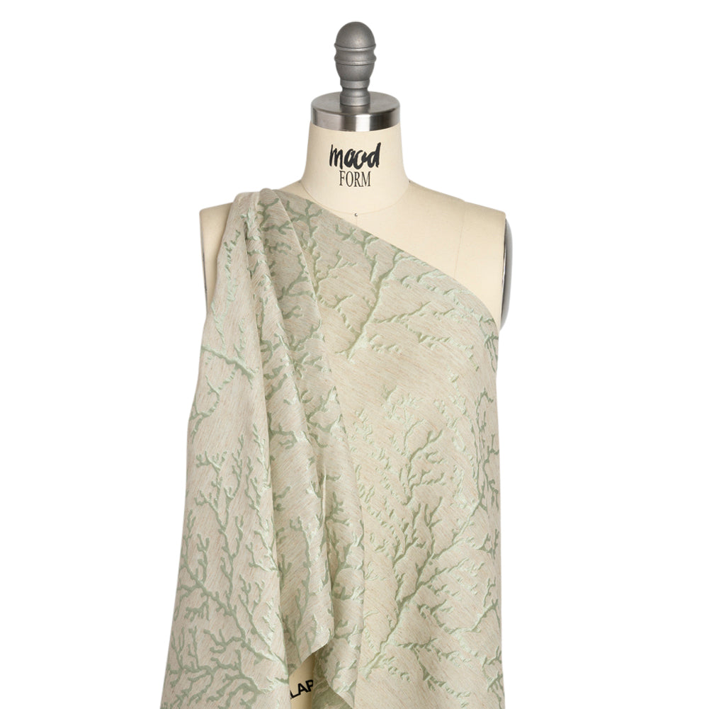 Luminous Sage Green and Heathered Beige Winter Trees Lightweight Polyester and Linen Brocade - Joann Fabrics
