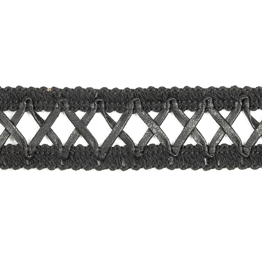 Italian Black Braided Faux Leather Trim - 1