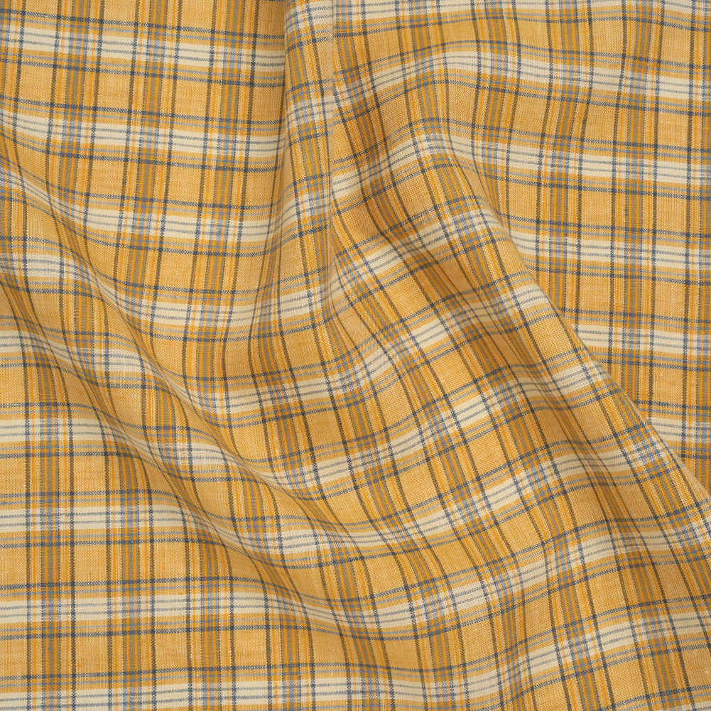 Lightweight Linen Woven - Golden Yellow, Dark Blue and White Plaid - Joann Fabrics