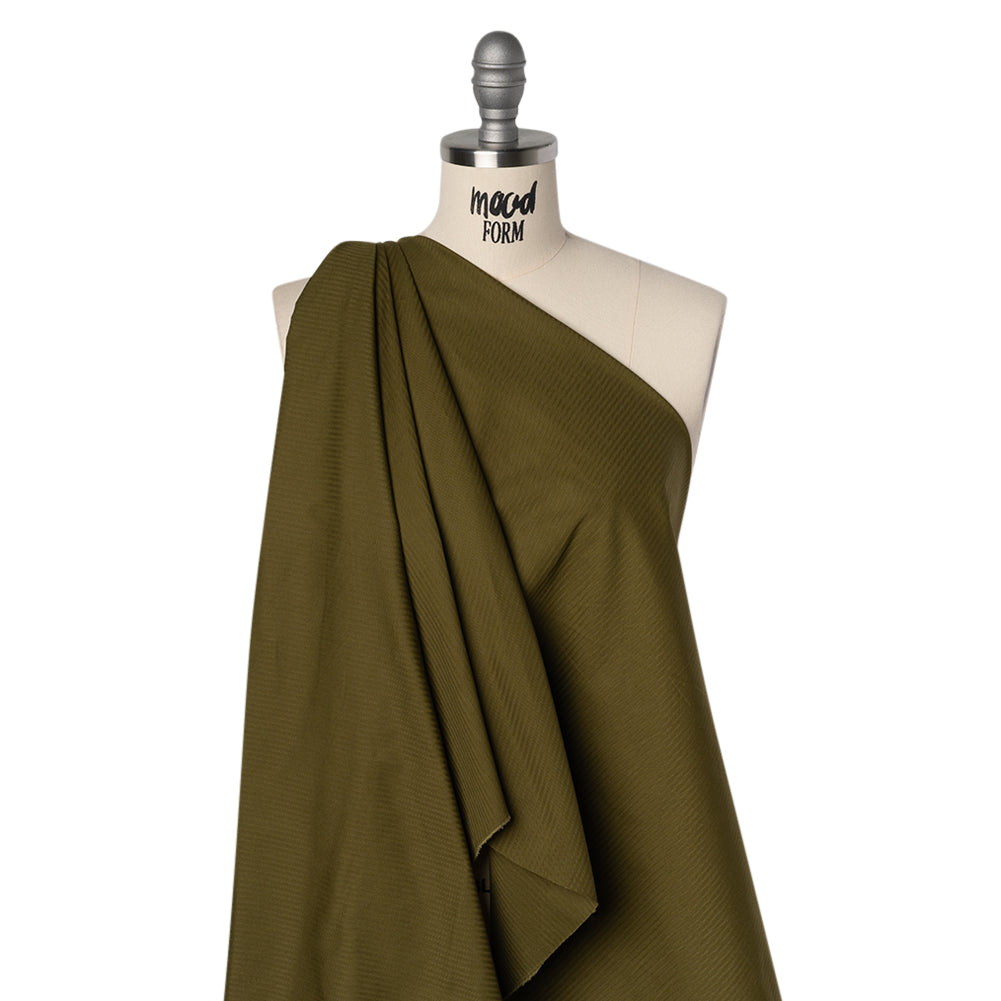 Cotton Twill Shirting - Dark Olive Green Subtle Stripes - Deadstock - Joann Fabrics