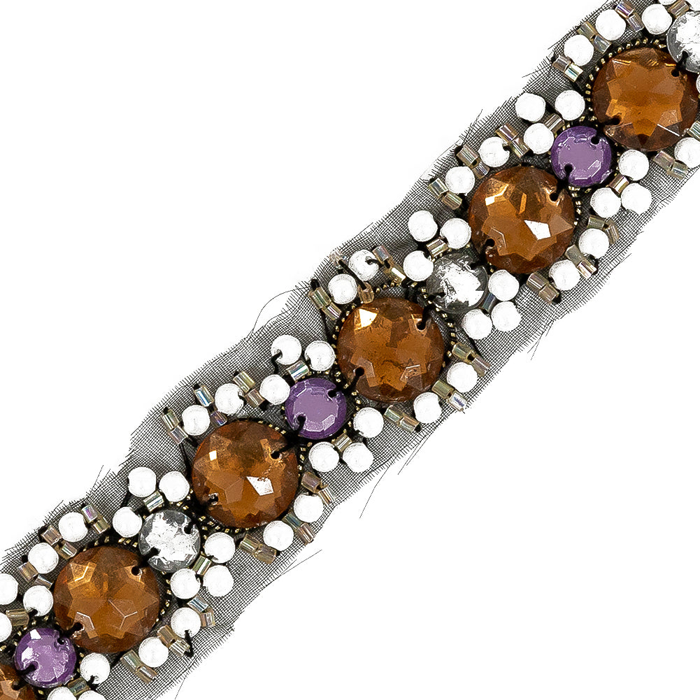 Amber, Amethyst and Off-White Floral Iron-on Beaded Trim - Joann Fabrics