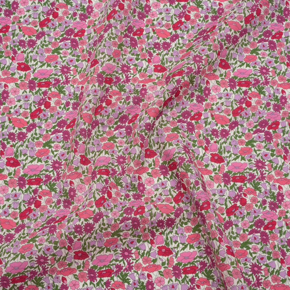 Liberty Fabrics Tana Lawn® - Poppy Forest Pink - Red, Bright Pink and Green Floral Meadow - Joann Fabrics