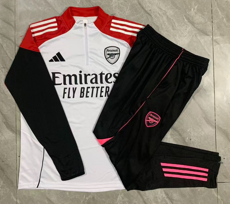 2025/2026 Arsenal Half-Pull Training Suit White Football Shirt 1:1 Thai Quality Set