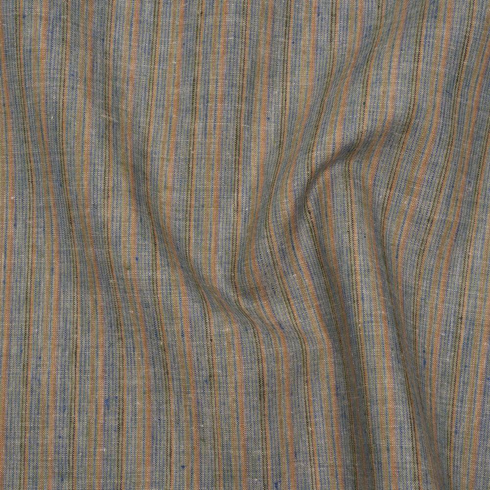 Medium Weight Linen Woven - Blue, Orange and Olive Stripes - Joann Fabrics