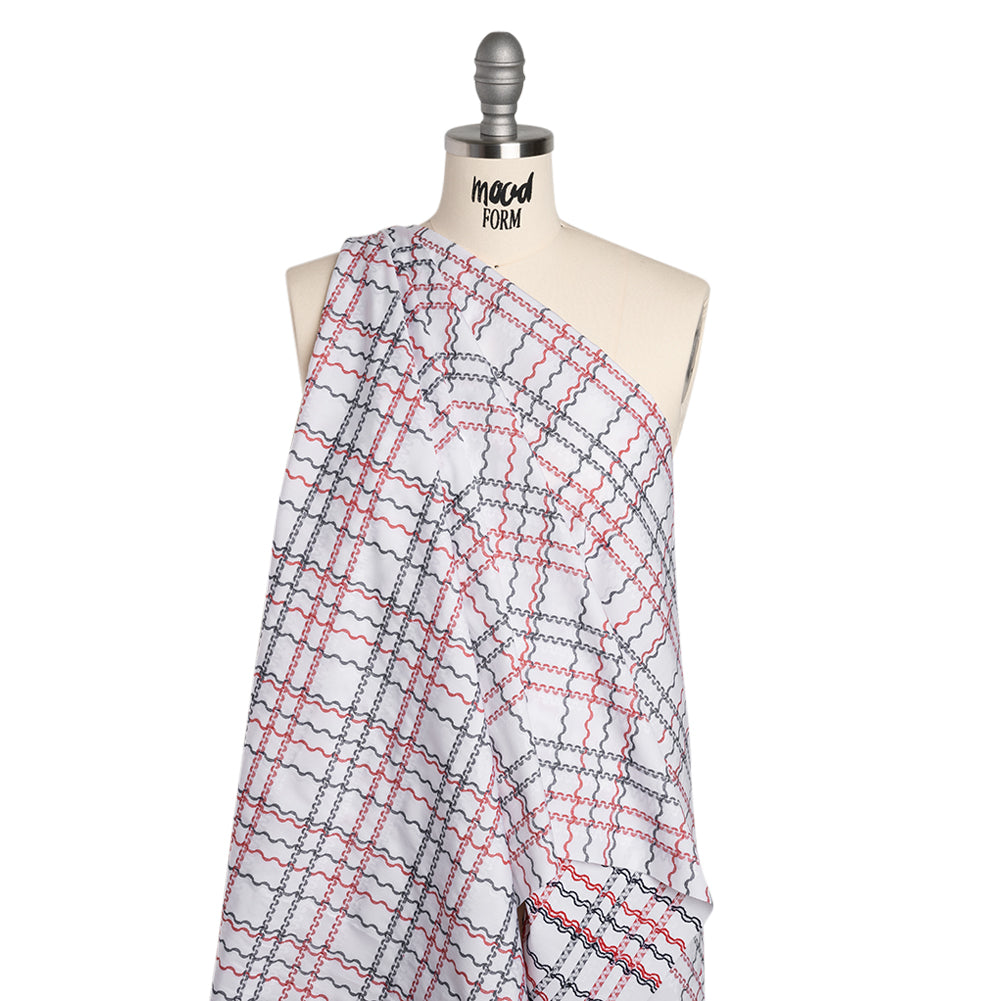 Cotton Jacquard Shirting - Navy, Red and White Wavy Lines Plaid - Deadstock - Joann Fabrics