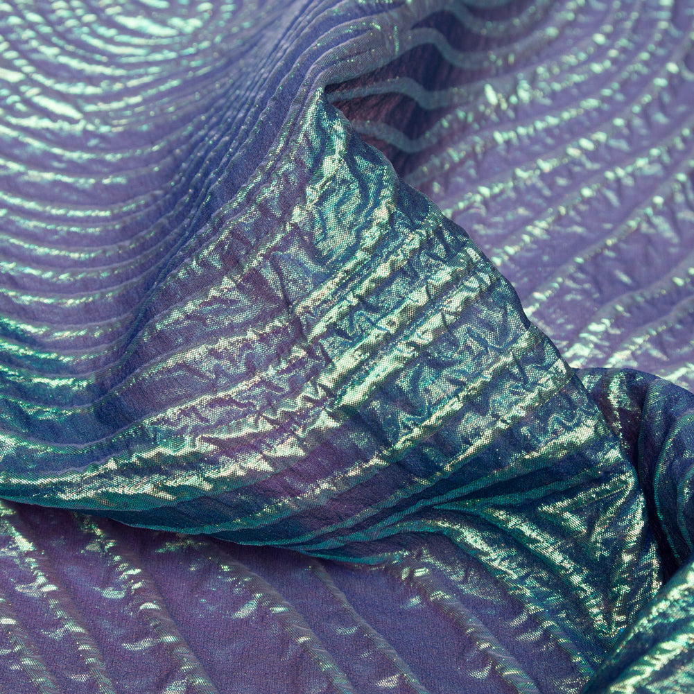 Metallic Green and Moroccan Blue Iridescent Spirals Luxury Organza Brocade - Joann Fabrics