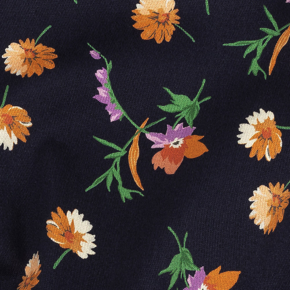 Stretch Cotton Twill Print - Midnight Navy and Orange Floral - Mood Exclusive Incandescent Waltz - Joann Fabrics