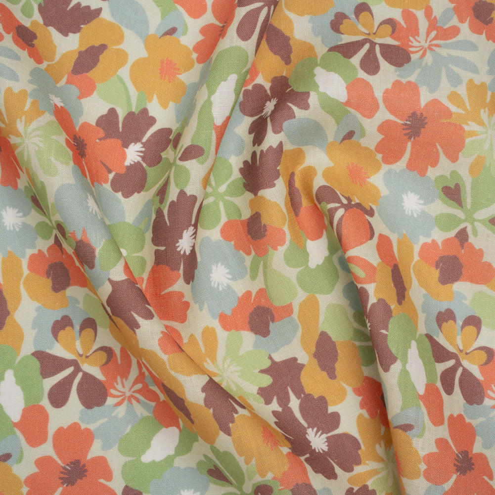 Medium Weight Linen Woven Print - Pale Green, Taupe, and Coral Floral - Joann Fabrics