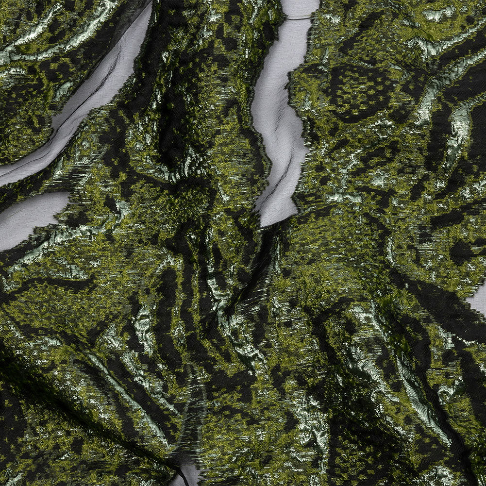 Metallic Pine Green and Black Abstract Luxury Burnout Brocade - Joann Fabrics