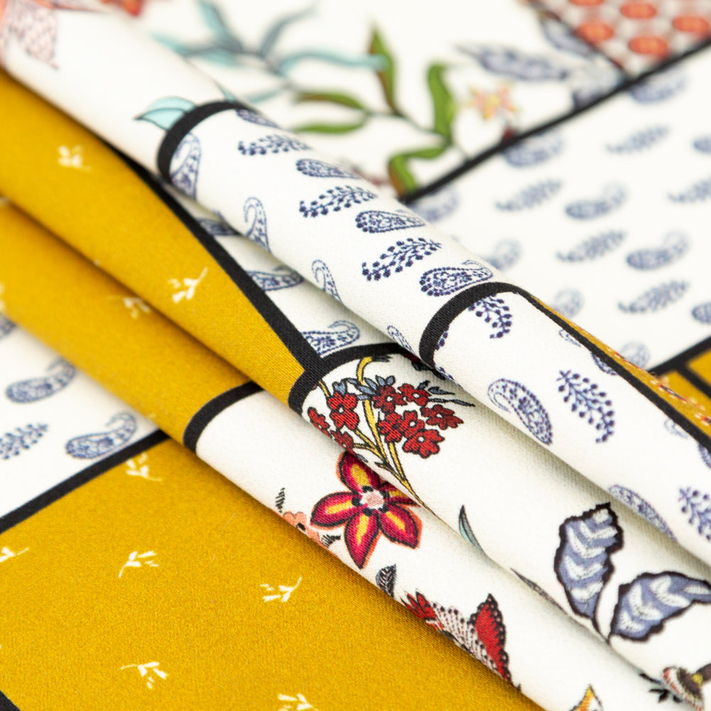 Stretch Cotton Sateen - Yellow and Red Floral Patchwork - Paisley Patches Print - Mood Exclusive St. Tropez Collection - Joann Fabrics