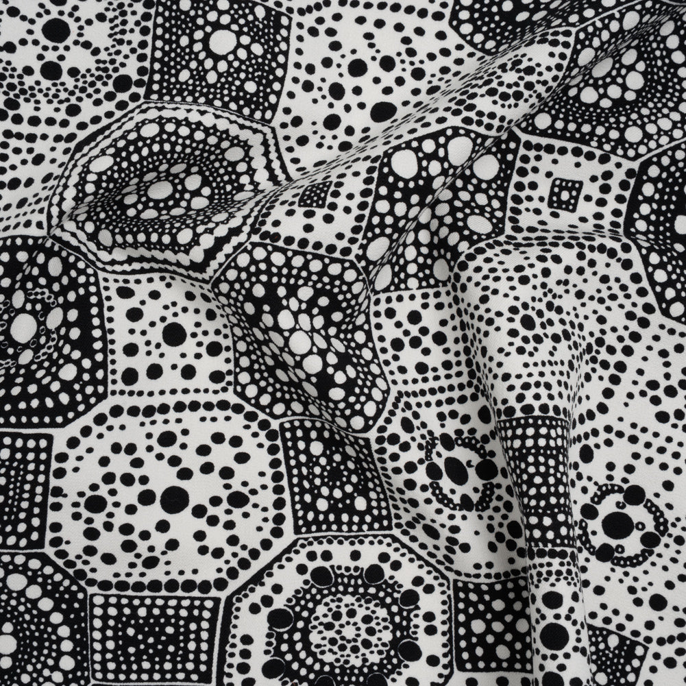 Stretch Cotton Twill Print by Trina Turk - Black and White Spotted Tiles - Designer Deadstock - Joann Fabrics