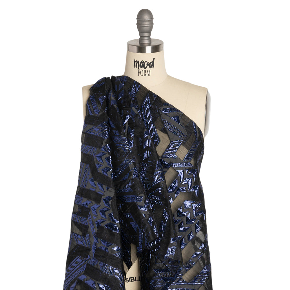 Metallic Navy and Black Geometric Pathways Luxury Burnout Brocade - Joann Fabrics