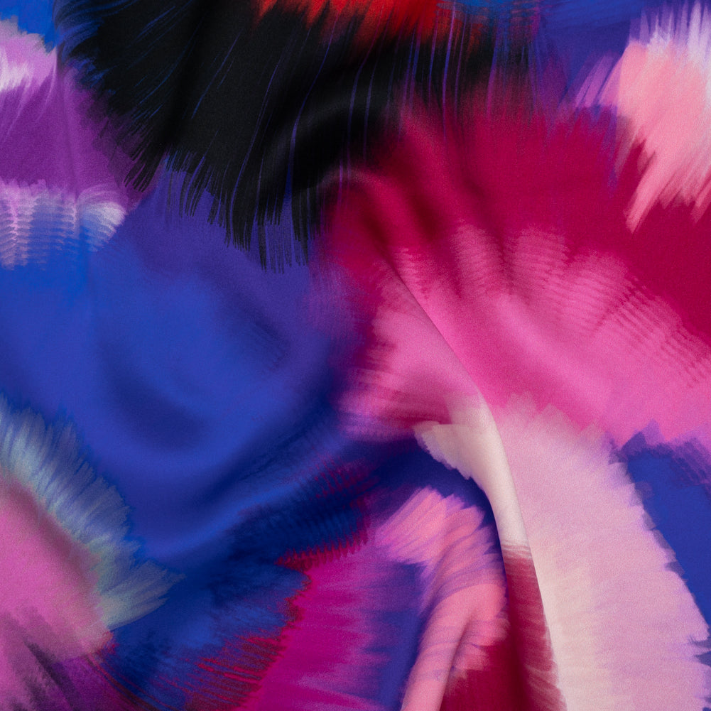 Silk Charmeuse Print 16MM, Made in Italy - Blue, Hot Pink and Red Painted Bursts - Joann Fabrics
