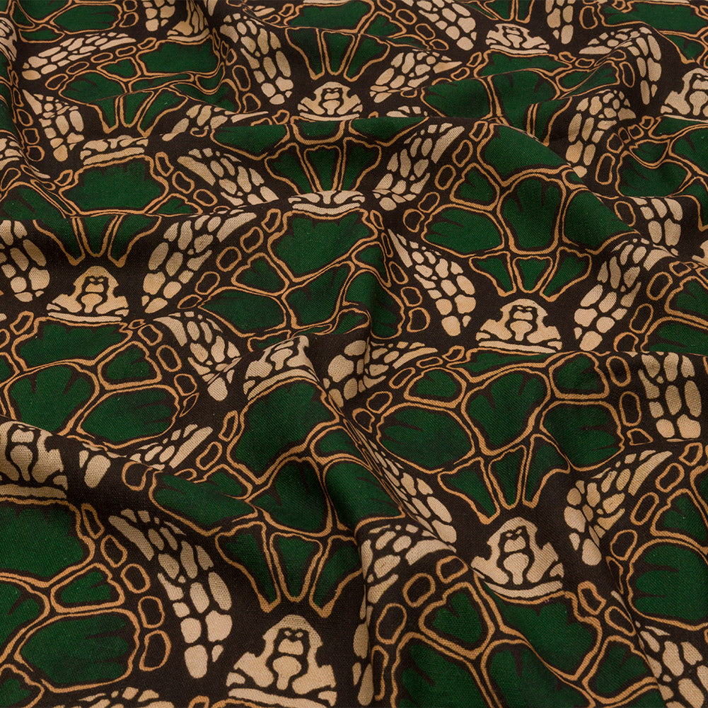 Linen and Rayon Woven - Green and Brown Abstracted Turtles - Turtle Cove Print - Mood Exclusive Palm Beach Collection - Joann Fabrics