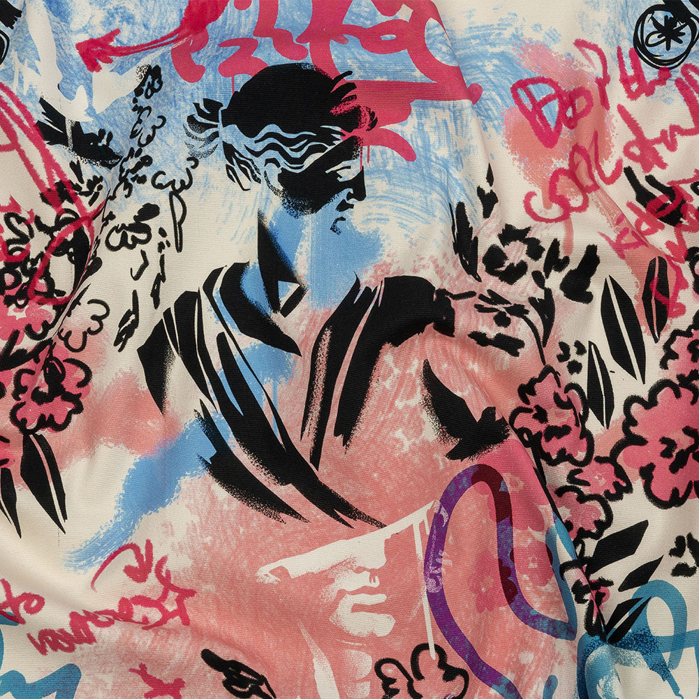 Stretch Cotton Canvas Print - Blue, Pink and White Graffiti - Mood Exclusive Graffiti Lane - Joann Fabrics