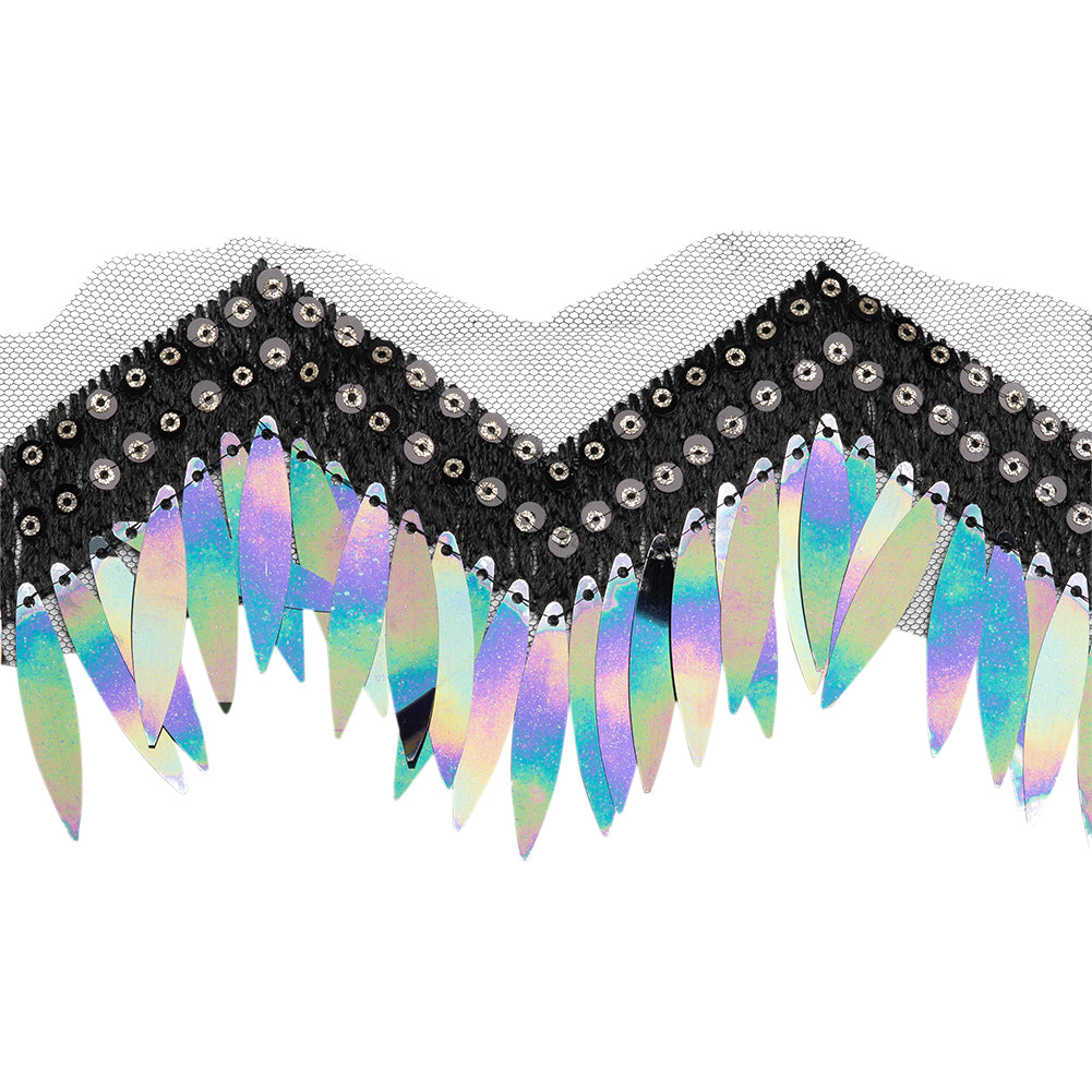 Yaya Han Iridescent Sequin Fringe on Zig Zag Braided Trim - Tango Black, Gold and Oil Slick, 3