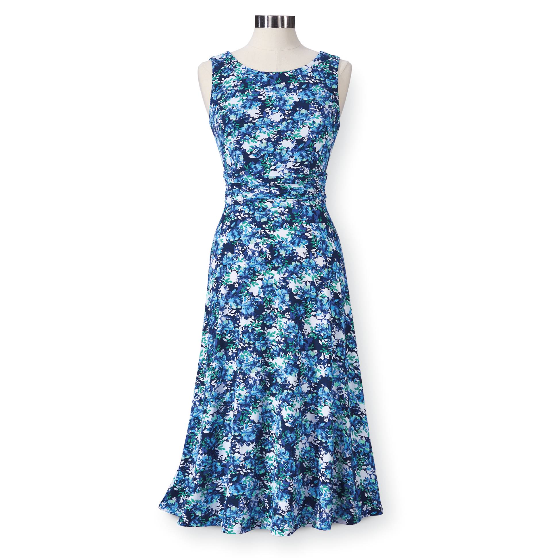 Painted Floral Ruched-Waist Dress, Lined bodice, Flared Hem - Northstyle Catalog