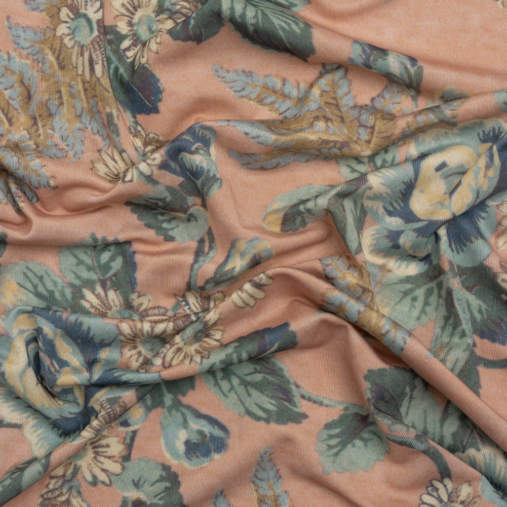 Famous Australian Designer Blue, Green and Beige Floral Stretch Polyester Jersey - Joann Fabrics