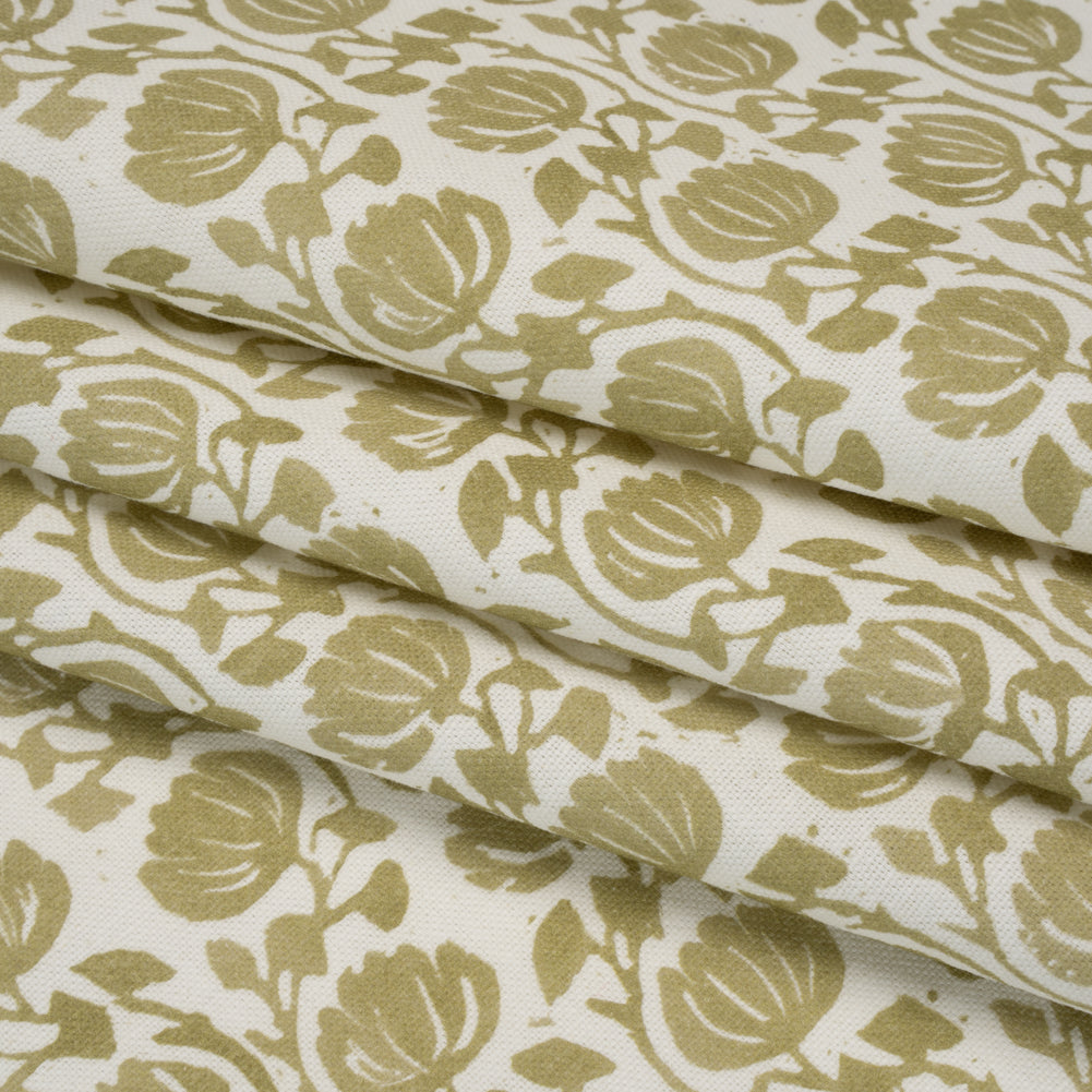 Cotton and Linen Canvas Print - Olive Block Print Florals - British Imported - Joann Fabrics
