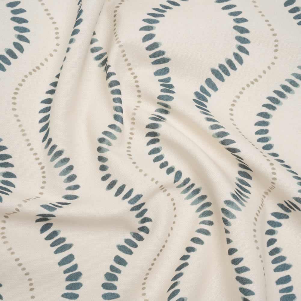 Cotton and Linen Canvas Print - Navy Waves of Petal and Dots - British Imported - Joann Fabrics