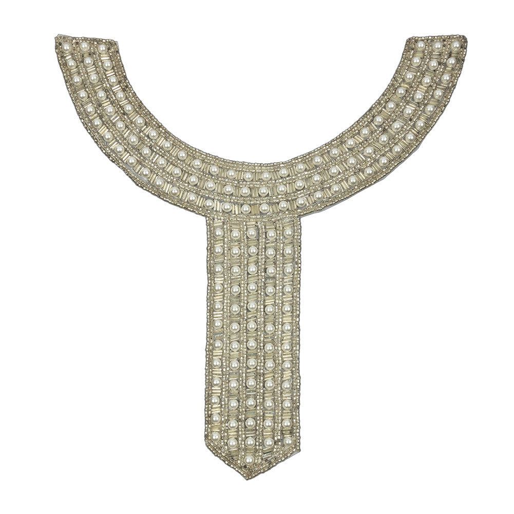 Vintage Fancy Pearl and Silver-lined Beaded Collar Applique - 9
