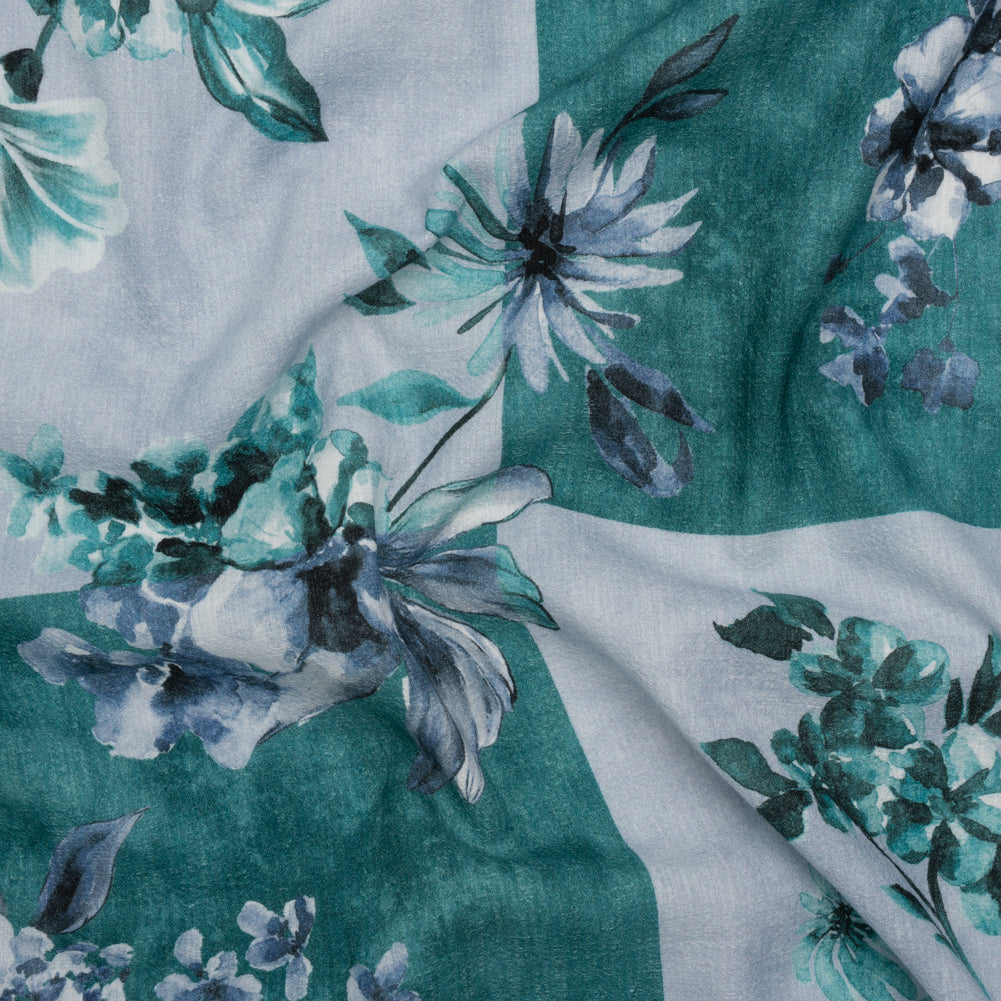 Slubbed Gauzy Cotton Woven - Teal and Blue Big Floral Checkerboard - Mood Exclusive Checkerbloom Print - Joann Fabrics