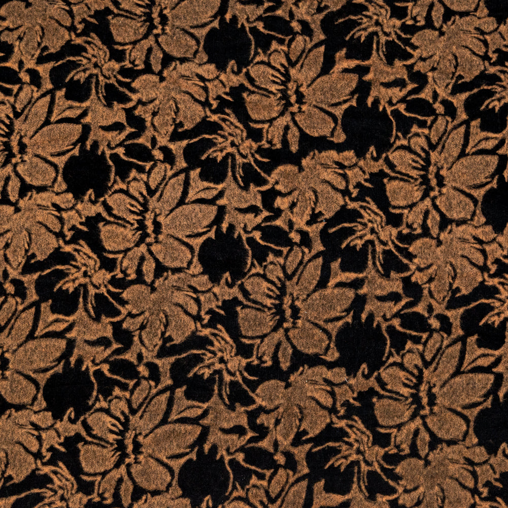 Floral Bonded Wool Knit and Velour - Apricot Buff and Black - Joann Fabrics
